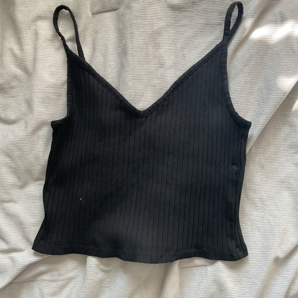 Black Ribbed Spaghetti Strap V Neck | H&M